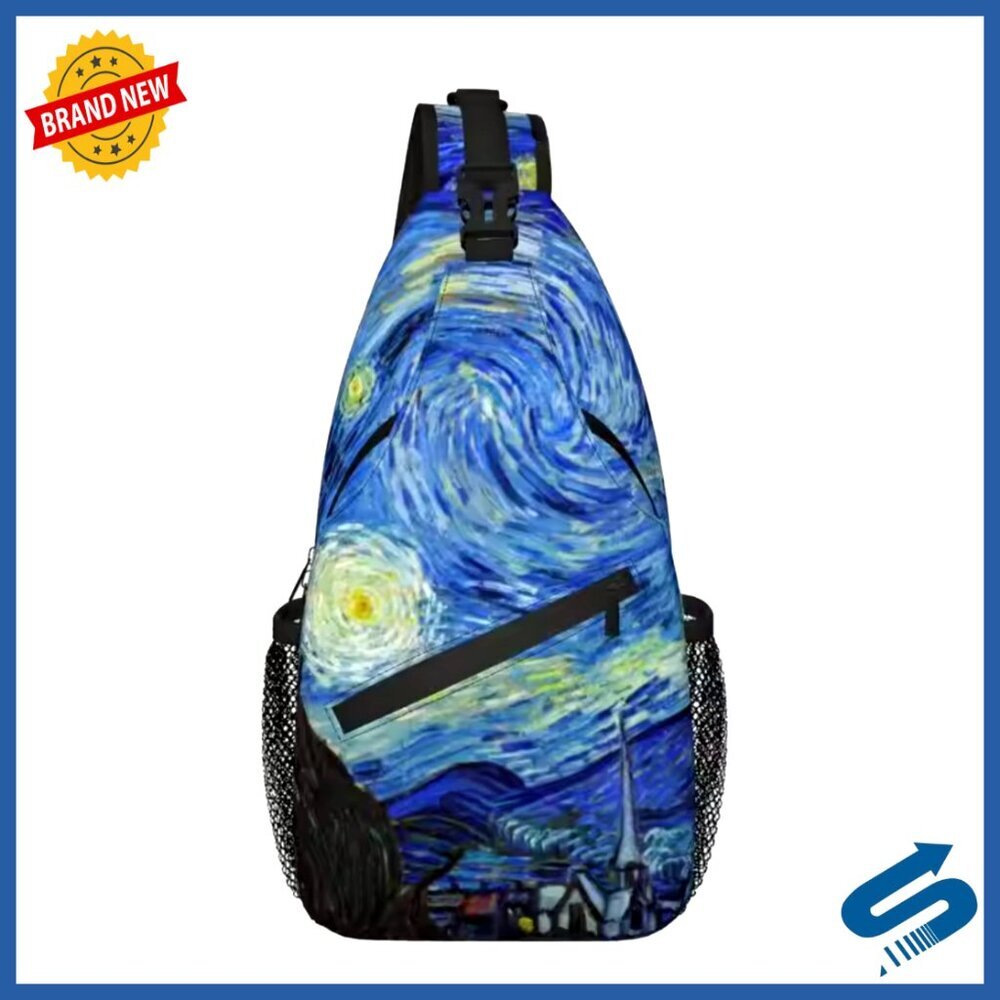 Van Gogh Starry Night Crossbody Sling Bag, 5.5L Capacity, Adjustable Strap